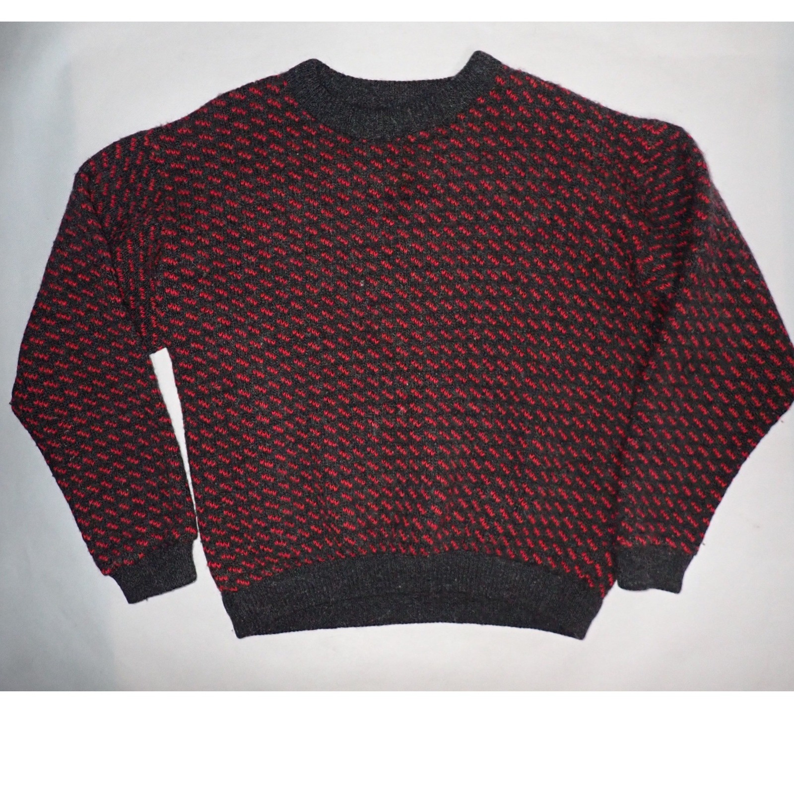 Vintage L.L. Bean Birds Eye Red Gray Wool Sweater Mens Xl 80's Gorpcore Classic
